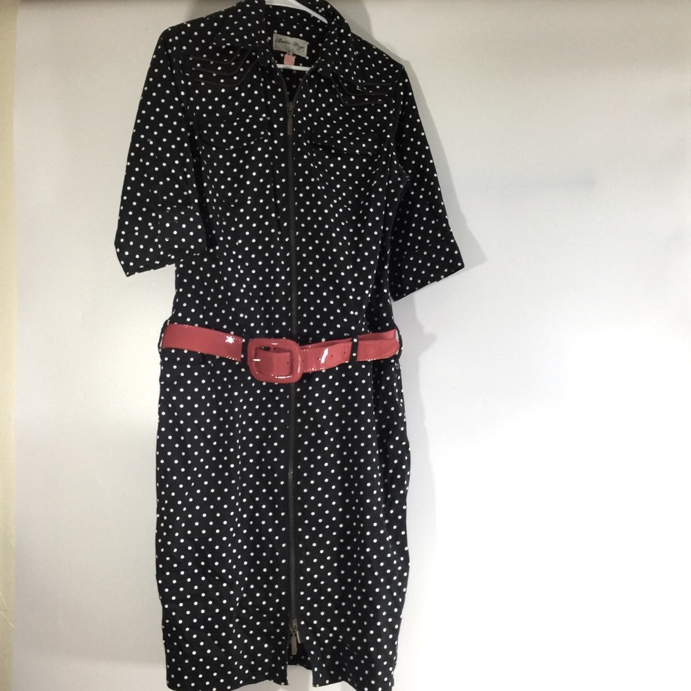 XL BETTIE PAGE polka dot zipper shirt dress pin up